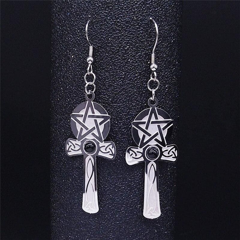 Boucles Doreilles Gothiques Avec Croix main image 1
